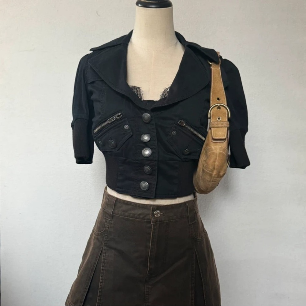 XOXO Black Cropped Blazer with Tan Accents